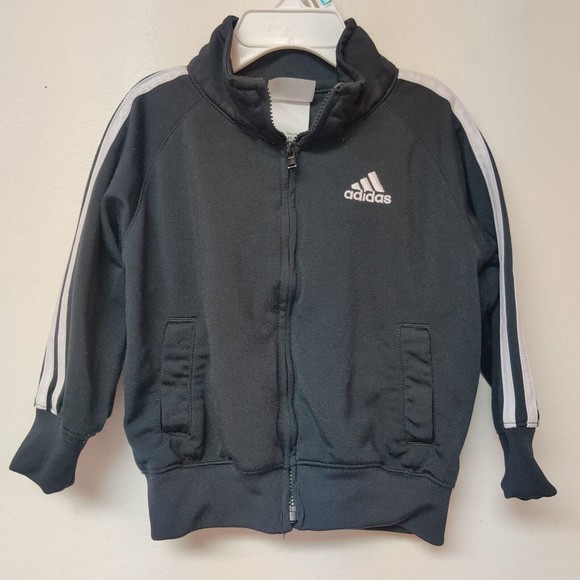 Adidas Track Jacket Toddler 18 Months Baby Trefoil Zip Up Black White 3 Stripes - Picture 1 of 6